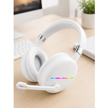 Akıllı Bayi Beyaz Bluetooth 5.0 Mikrofonlu Kablosuz Kulak Üstü Kulaklık Rgb Işıklı Type-C Şarjlı