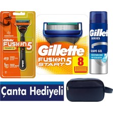 Gillette Fusion5 Power Pilli Titreşimli 1 Makine + 9 Başlık + 200 ml Jel + Çanta Hediyeli Tıraş Seti