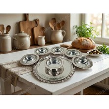 Zinnunbakır Bakır Kordonlu Tepsi (25 Cm), Bakır 6'lı Kordonlu Kahvaltılık Çerezlik Meze Tabağı (12 Cm)