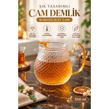 Yenilig 550 ml Borosilikat Cam Demlik Kapaklı Şık Tasarımlı Isıya Dayanıklı Çay Demliği