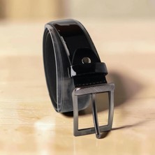Parlak Siyah Deri Erkek Klasik Günlük Kullanıma Uygun Kemer 3.5 cm (Lunas Glow)