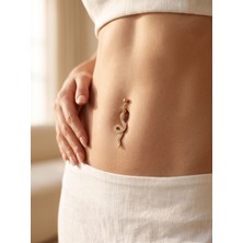 Sizze Galleria 316L Cerrahi Çelik Yılan Model Zirkon Taşlı Göbek Piercing