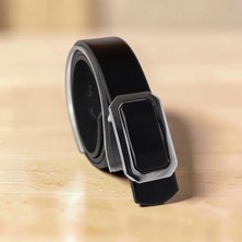 Siyah Erkek Dikdörtgen Tasarım Tokalı Günlük Kullanıma Uygun Kemer 3.5 cm (Lunas Glow)