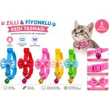 Zilli Fiyonklu Kedi Tasması Ayarlanabilir Renkli Papyonlu Kedi Boyun Tasması