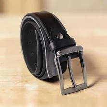 Siyah Deri Erkek Klasik Günlük Kullanıma Uygun Kemer 3.5 cm (Lunas Glow)