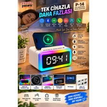 Pazariz 6'sı 1 Arada Çalar Saat Bluetooth Hoparlör, Kablosuz Şarj, Fm Radyo, Rgb LED Ambiyans Işığı, Telefon Standı, USB ve Microsd Destekli Taşınabilir Dijital Saat P14