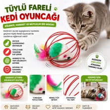 Belirtilmemiş Tüylü Fareli Kedi Oyuncağı Hareketli Tel Kafesli Eğlenceli Kedi Oyuncağı Renkli Oyuncak
