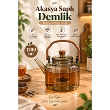 Yenilig 1200 ml Akasya Saplı Borosilikat Cam Demlik Filtreli Isıya Dayanıklı Çay ve Bitki Çayı Demliği