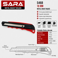 Sara S468 Metal Maket Bıçağı – 18 mm x 0,5 mm Kırılabilir Bıçak, Alüminyum Gövde
