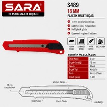 Sara S489 Plastik Maket Bıçağı – 18 mm Kırılabilir Bıçak, Kademeli Sürgü, Kırmızı/siyah