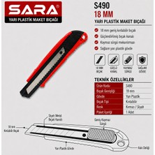 Sara S490 Yarı Plastik Maket Bıçağı – 18 mm Kırılabilir Bıçak, Güçlendirilmiş Bıçak Kanalı