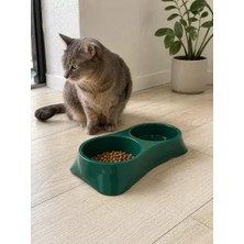 Sh Ticaret Ikili Model Beton Kedi Köpek Mama ve Su Kabı (24CM × 12CM × 5cm) - Yeşil
