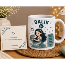 Minik Esnaf Balık Burcu Tasarımlı Kupa Bardak ve Mesaj Kartı Seti – Burç Temalı Hediye