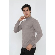 Velmora Fashion Erkek Yarım Balıkçı Yaka Triko Kazak - Açık Kahverengi