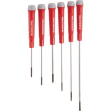 1001 Izeltaş 4500008106 Elektronikçi Tip Klemens Tornavidalar, 6'lı, Krom Vanadyum Çelik, Kırmızı