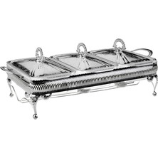 1001 Ingiliz Gümüşü Üç Bölmeli Isıtıcılı Yemek Servis 51 x 26 x 18 cm