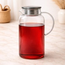 1001 Borosilikat Cam Sürahi, 1.8 L, Ergonomik Kulp, Şeffaf, Servis Sürahisi, Detoks Sürahi