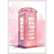 1001 Beyaz Çerçeveli Tablo Pembe Telefon Kulübesi – Londra Retro Genç Odası Dekoru Poster 106171,