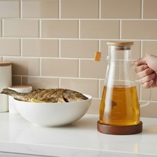 1001 Amberhaus Kesten 900 ml Cam Yağdanlık | Ahşap Kapaklı ve Altlıklı | Şeffaf, Pratik Mutfak Ya�