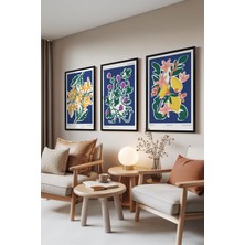 1001 Siyah Çerçeveli 3’lü Tablo Seti Modern Botanical Illüstrasyon – Salon Set 30139, 10 x 15