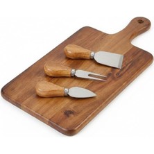 1001 Amberhaus 4 Parça Akasya Ahşap Peynir Sunum Seti ve Bıçak Takımı - 29X18 cm Şarküteri ve Ik