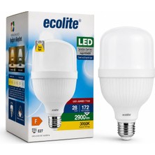 1001 Ecolite Jumbo LED Ampul 28W (172W Eşdeğer) - E27 Duy, 3000K Sarı Işık, 2900 Lümen, Enerji Tasa