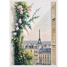 1001 Beyaz Çerçeveli Duvar Tablosu Paris Penceresi Salon Dekoru, 10 x 15