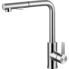 1001 Attivo 4070 Spiralli (Pull-Down) Geniş L Tipi Mutfak Eviye Bataryası 304 Çelik Arıtmasız Platin