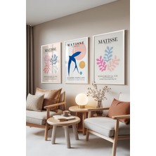 1001 Beyaz Çerçeveli 3’lü Tablo Seti Matisse Tarzı Renkli Soyut Figürler Salon Set 30015, 70 x 100