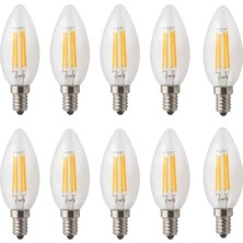 1001 Rustik LED Ampul 4W E14 Ince Duy Gün Işığı 3000K 10 Adet Cata ERD25 Düz Mum Ampul