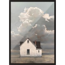1001 Siyah Çerçeveli Duvar Tablosu Minimal Kır Evi Salon Dekoru, 30 x 40