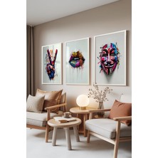 1001 Beyaz Çerçeveli 3’lü Tablo Seti Neon Graffiti – Sokak Sanatı Genç Odası Set 30134, 10 x 15