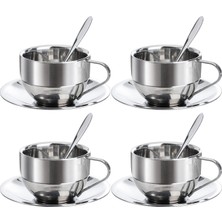 1001 Çelik 4 Adet 180 ml Çift Cidar Espresso Kahve Fincan Set Sunum Bardağı