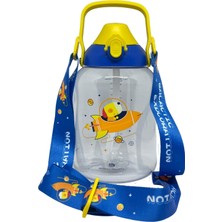 1001 Uzspace 1500ML Mega Boy Askılı Kulplu Pipetli/pipetsiz Kullanım Tritan Çocuk Su Matarası (Mavi-