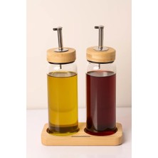 1001 Bambu Kapaklı Cam Yağlık & Sirkelik Seti – 2'li Standlı 300ML