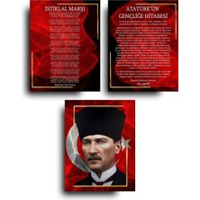 1001 Atatürk Köşesi 3'lü Anlamlı Mdf Duvar Sanatı Tablo Seti 25 x 35 cm