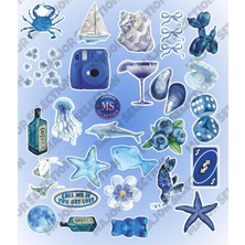 1001 Aesthetic Blue Vintage Summer Mavi Rüya Sticker Seti Etiket Laptop Telefon Tablet