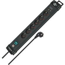 1001 USB Şarj Işlevli Premium 6 Soketli Priz 3 mt Siyah