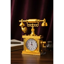 1001 Vintage Telefon Model Nostaljik Dekoratif Masa Saati Gold Çalar Saat Altın, 7480000717325