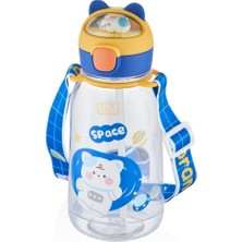 1001 Vagonlife 760ML Sevimli Kedi Figürlü Silikon Pipetli Özel Askılı Polikarbon Çocuk Su Matarası