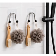 1001 Yapışkanlı Çelik Banyo Kancası – Delme Gerektirmez Duş Lifi & Fırça Askısı - 2 Adet