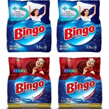 1001 Bingo Ultra Beyaz ve Renkli Toz Çamaşır Deterjanı 1,5 kg 4 Lü Karma Paket | 4'lü Karma Paket,