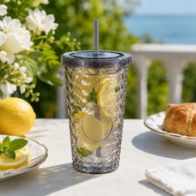 1001 Pipetli Mika Bardak 500 Ml, Kapaklı ve Pipetli Içecek Bardağı, Soğuk Kahve Meşrubat Smoothie
