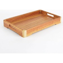 1001 Büyük Boy Akasya Ahşap Sunum Tepsisi (40X28 Cm) - Doğal Ahşap Çay, Kahve ve Kahvaltı Tepsisi,