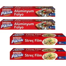 1001 Piknik Alüminyum Folyo 8 M ve Streç Film 30 M 4 Lü Karma Paket