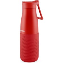1001 Kırmızı 500 ml Çelik Okul Matarası - Silikon Gövdeli (Nokta) Çelik Termos - 50024