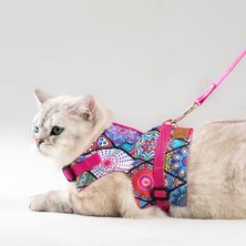 1001 Kaçış Önleyici Kedi Gezdirme Tasması ve Küçük Irk Köpek Gezdirme Tasması (S, Etnik Pembe)