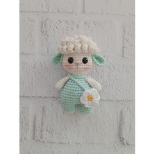 Mint Rengi Maskot Kuzu Amigurumi Organik Anahtarlık Oyuncak ve Çanta Süsü
