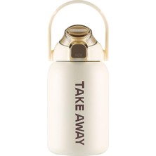 1001 304 L Çelik Krem 850 ml Taşıma Aparatlı Pipetli Matara Suluk CIN475BY
