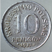 Banknoting Polonya 10 Fenigow 1917 I. Dünya Savaşı Alman Işgali Dönemi.